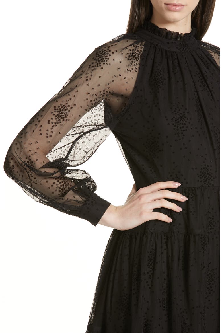 Floral Embroidered Mesh Dress, Alternate, color, BLACK