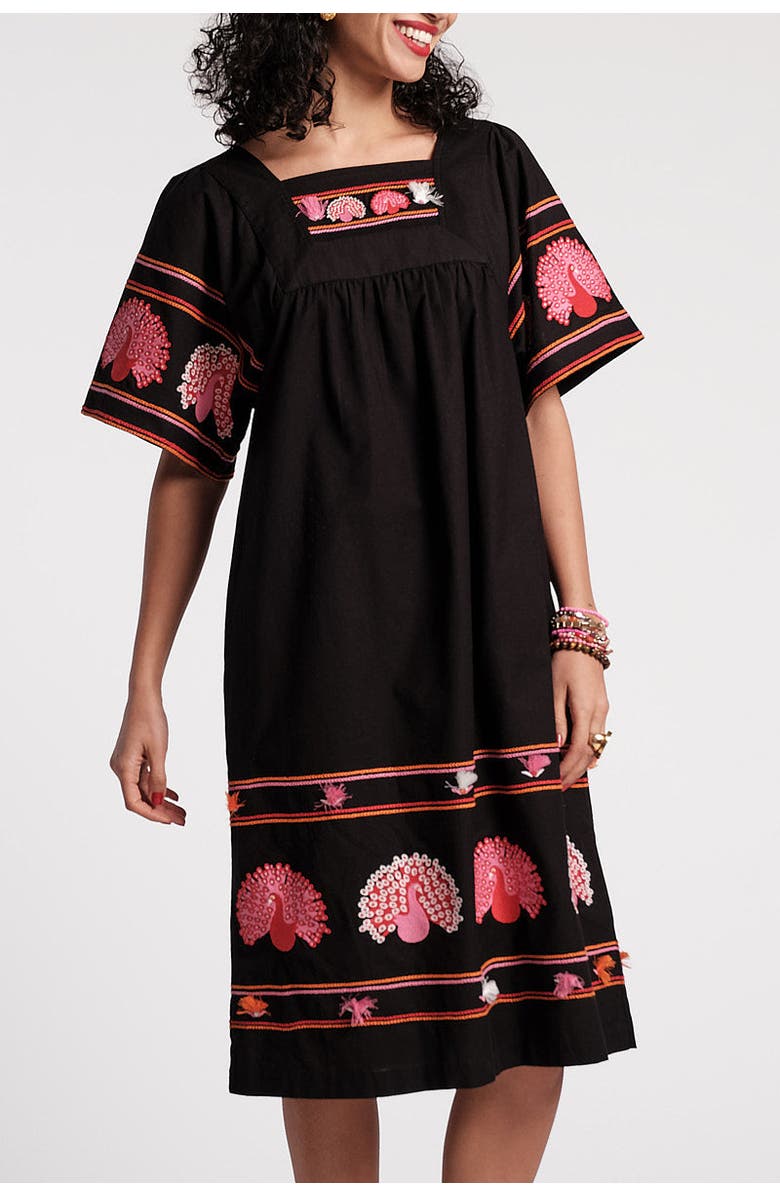 Frances Valentine Picnic Peacock Dress, Alternate, color, Black/Multi