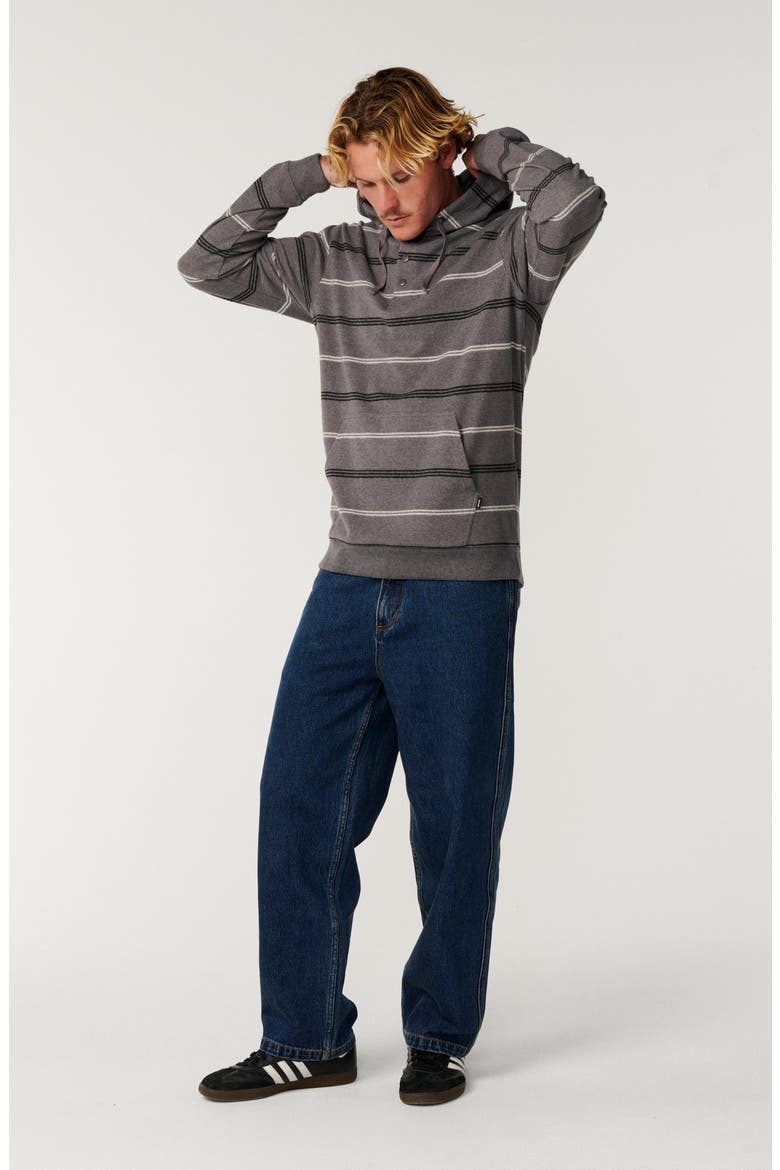 Grid Hood Stripe Henley Hoodie, Alternate, color, DEEP MUSHROOM