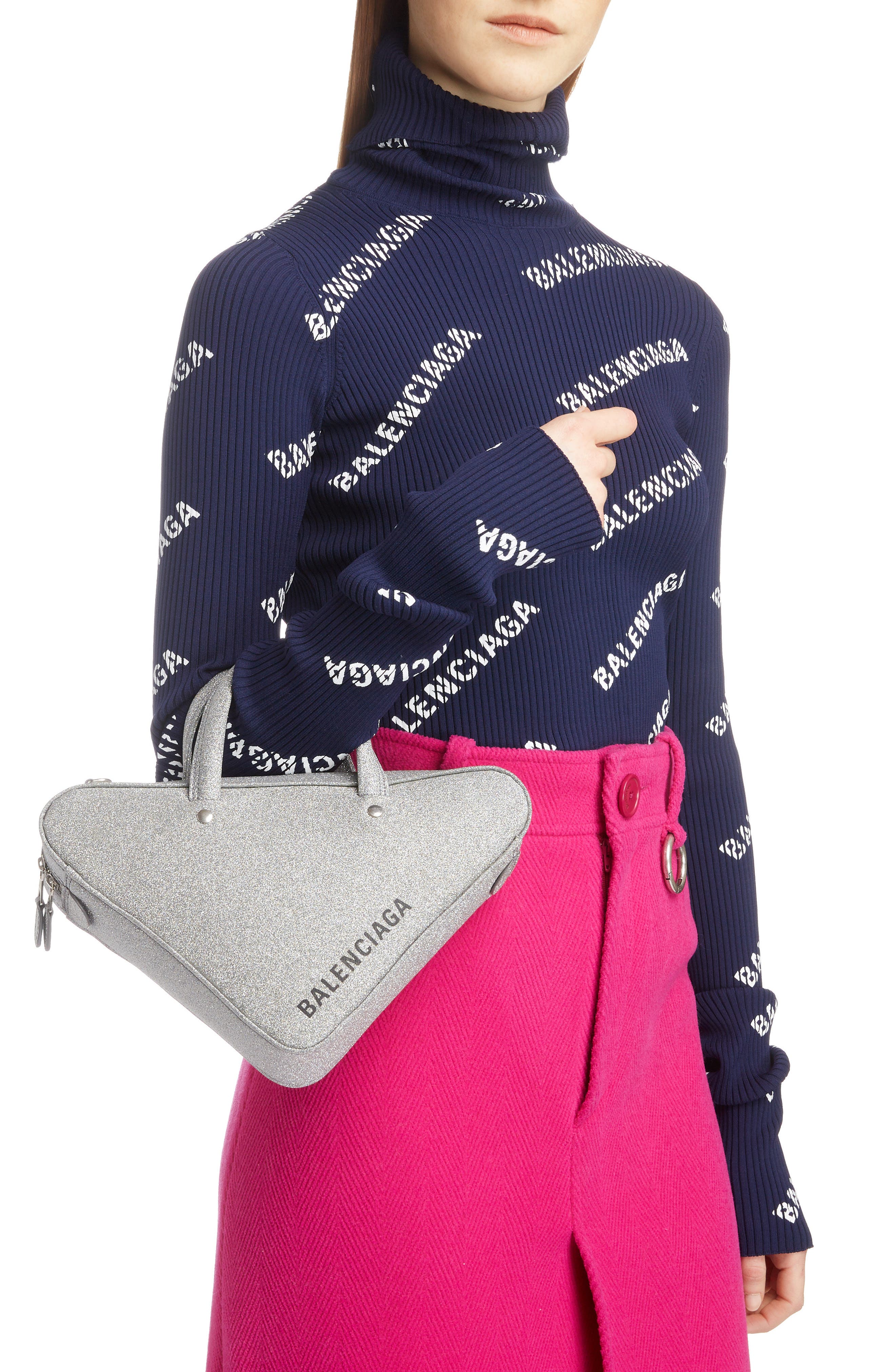 Balenciaga Extra Small Glitter Triangle Leather Bag, Alternate, color, 