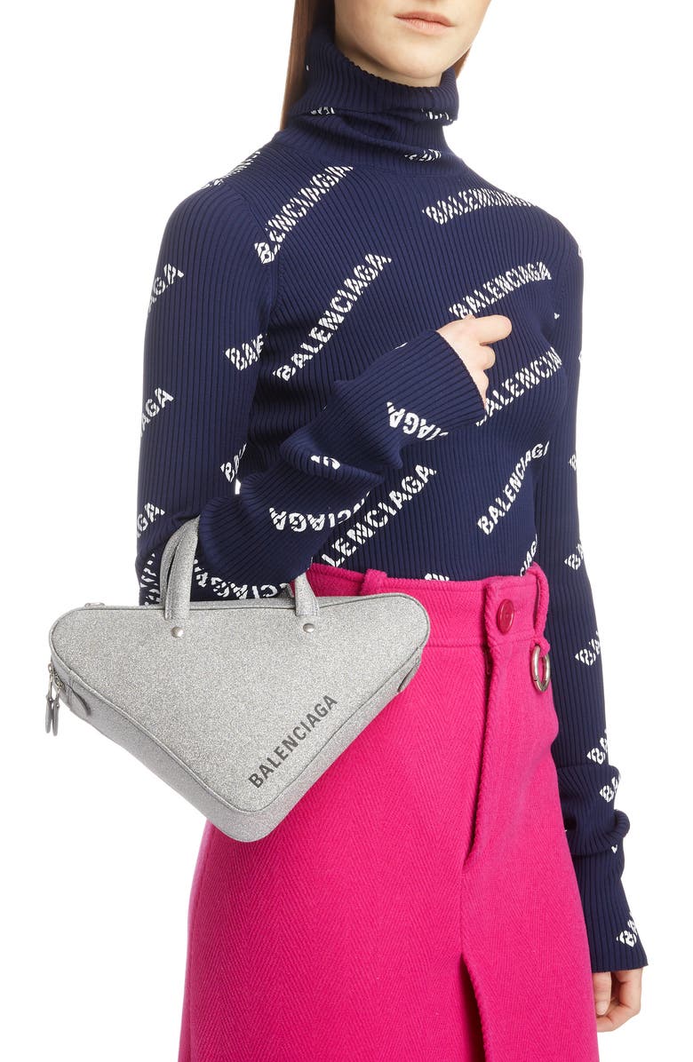 Balenciaga Extra Small Glitter Triangle Leather Bag, Alternate, color,