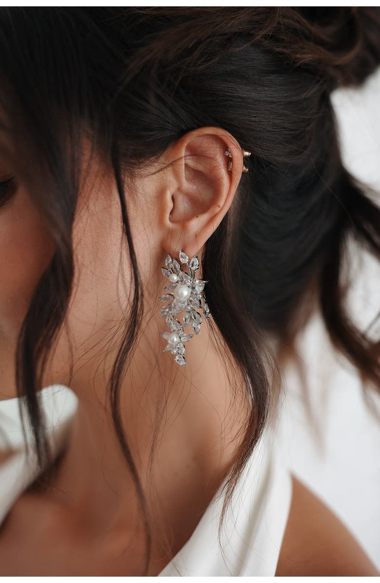 Untamed Petals Royalist Pearl and Crystal Statement Earrings, Alternate, color, Silver