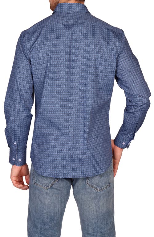 Tailorbyrd Geo Print Performance Button Down Shirt In Blue
