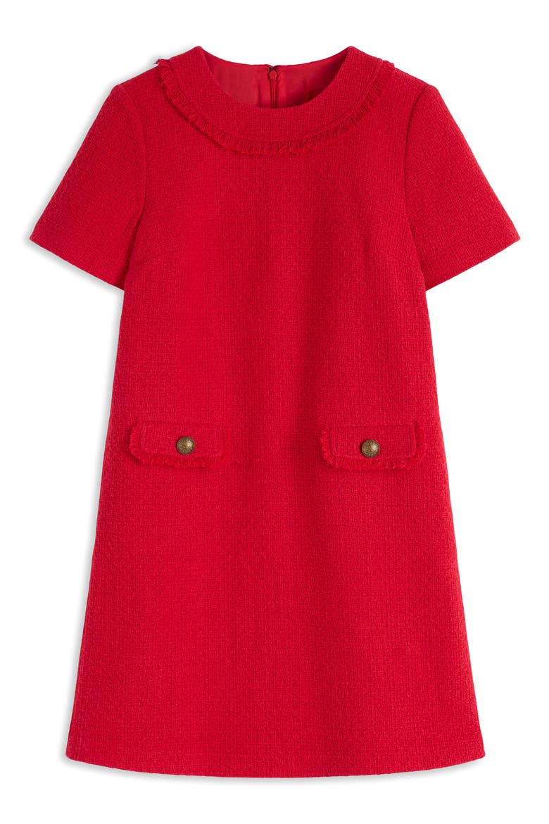 Button Detail Cotton Blend Tweed Minidress, Alternate, color, POPPY RED