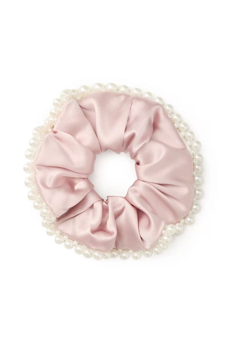 Pearl Glaze Silk Scrunchie, Main, color, Blush Pink