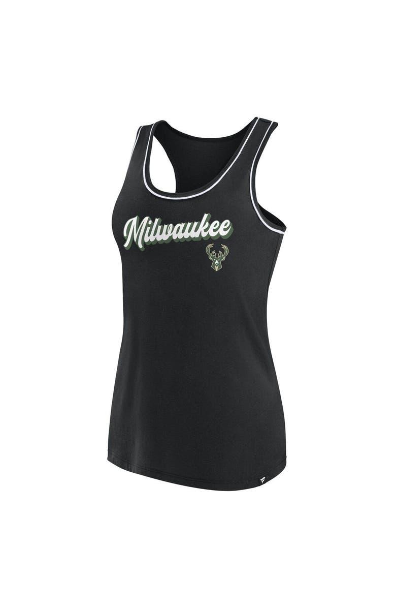 FANATICS Women's Fanatics Branded Black Milwaukee Bucks Wordmark Logo Racerback Tank Top, Alternate, color, Black