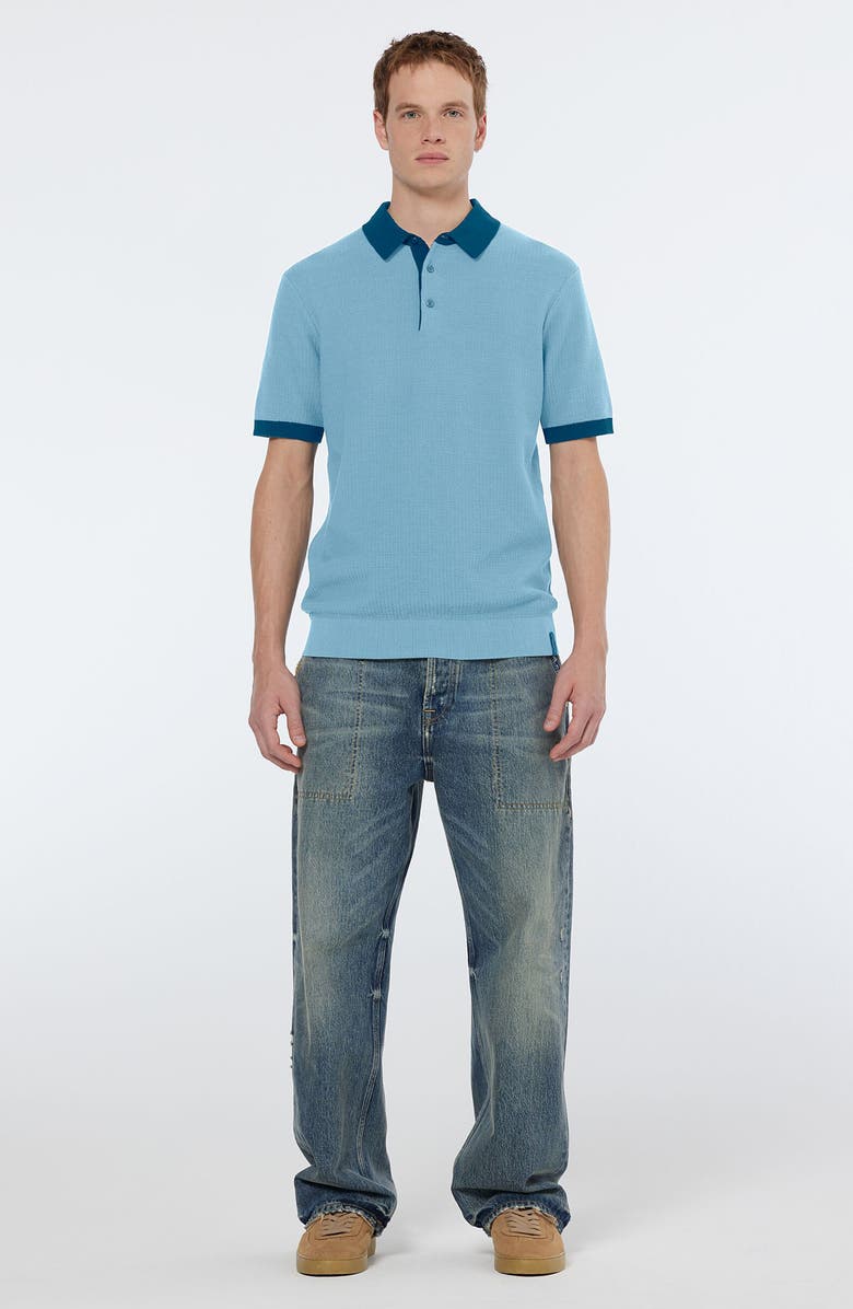Scotch & Soda Textured Cotton Knit Polo, Alternate, color, Spring Blue