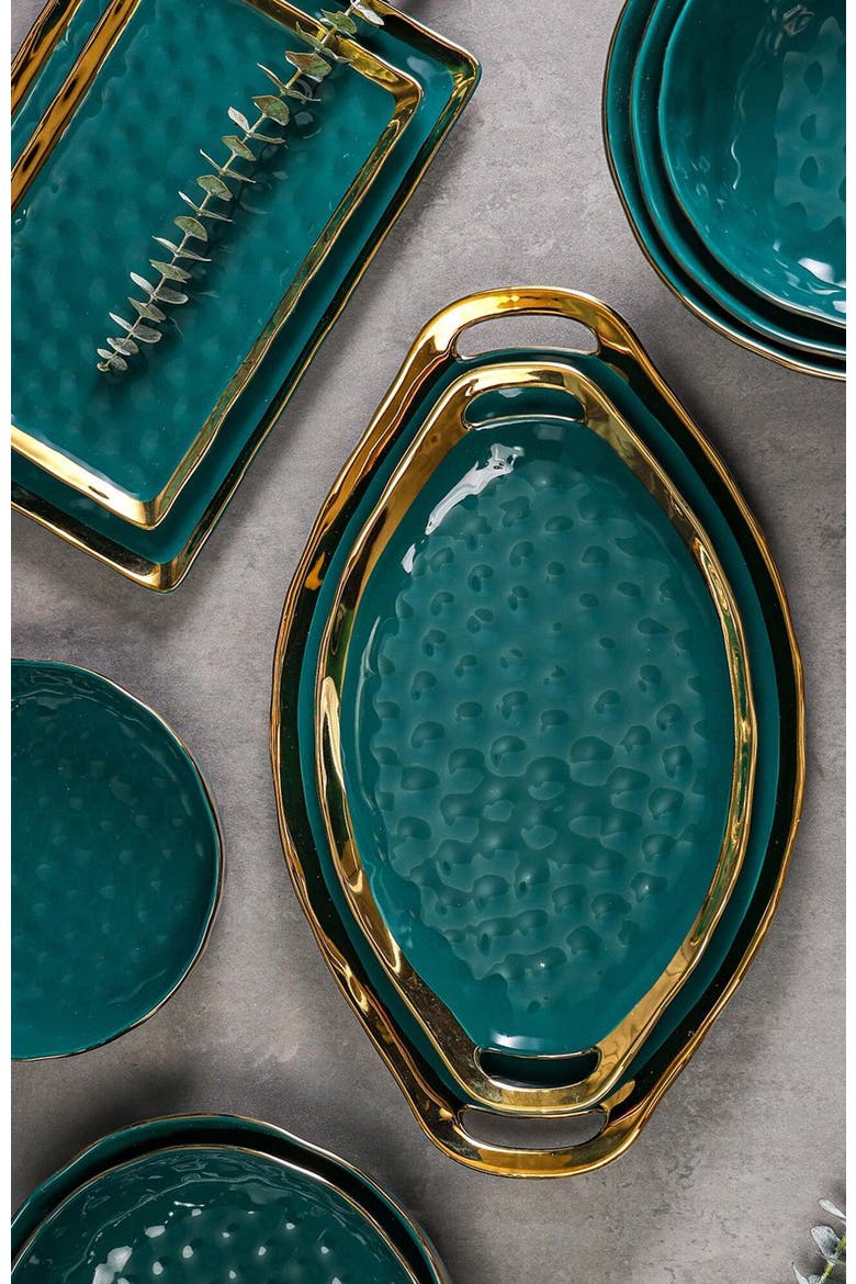 Florian Porcelain 2-Piece Serving Plate Set, Alternate, color, Green