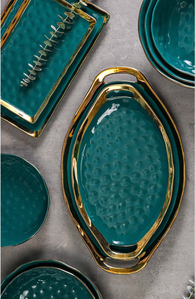 Stone Lain Florian Porcelain 2-Piece Serving Plate Set, Alternate, color, Green