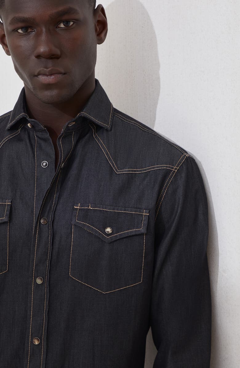 Brunello Cucinelli Lightweight denim shirt, Alternate, color, Dark Grey