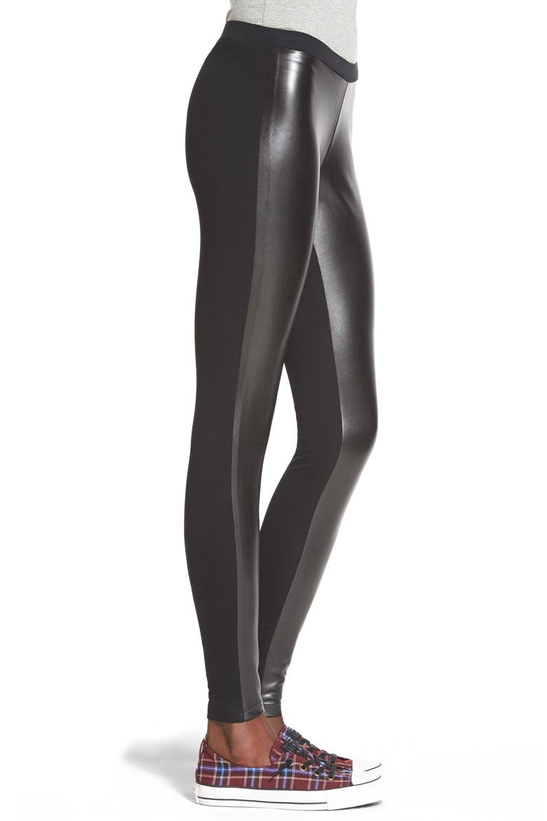 Two-Tone Faux Leather Leggings, Alternate, color, BLACK