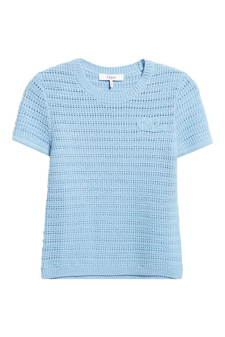 Open Knit Short Sleeve Organic Cotton Sweater, Alternate, color, SOFTY BLUE
