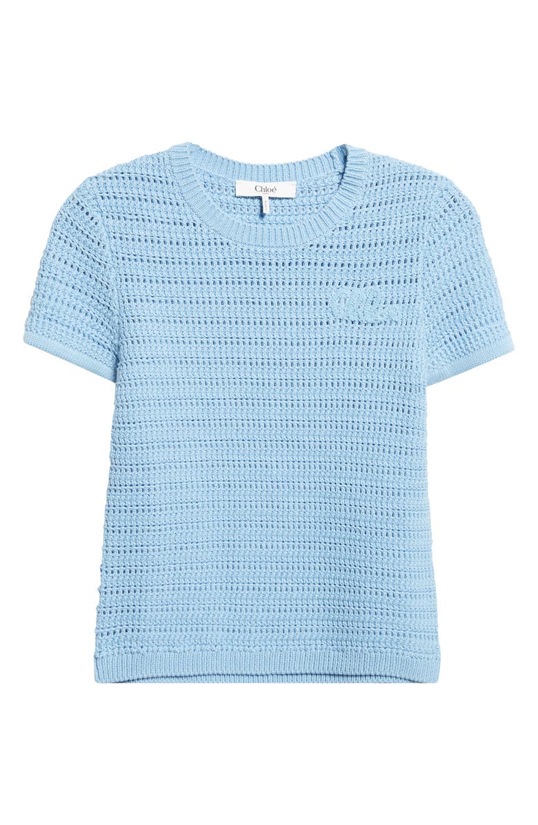 Chloé Open Knit Short Sleeve Organic Cotton Sweater, Alternate, color,