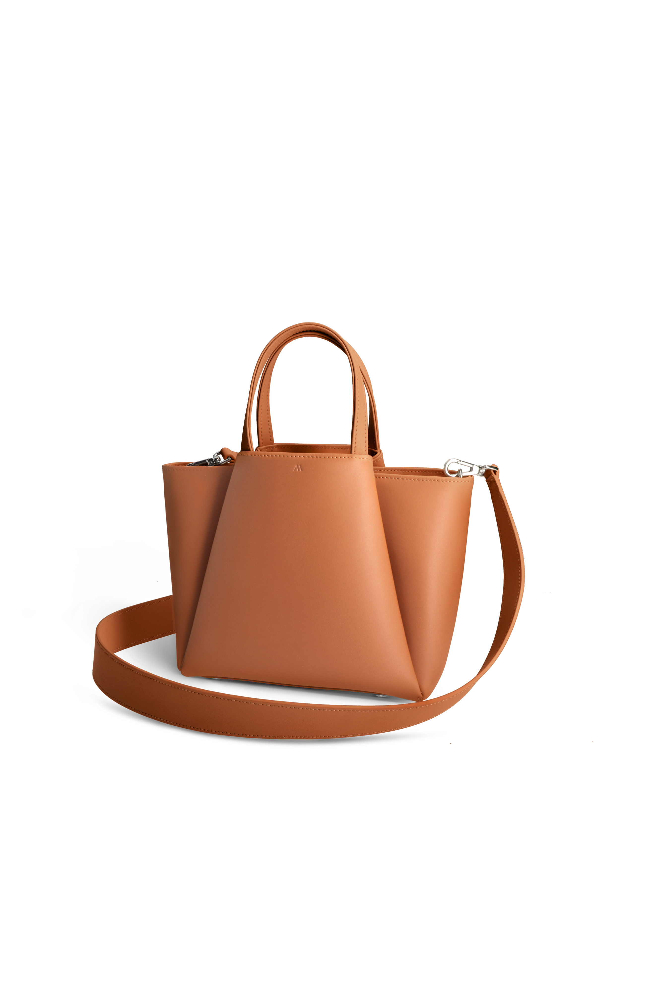 Mini Pyramid Leather Crossbody Bag, Alternate, color, Cognac