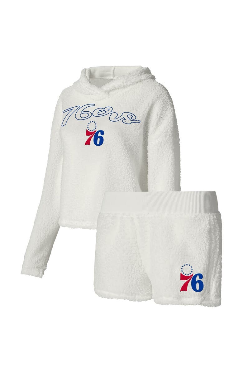 College Concepts Women's College Concepts Cream Philadelphia 76ers Fluffy Long Sleeve Hoodie T-Shirt & Shorts Sleep Set, Main, color, White