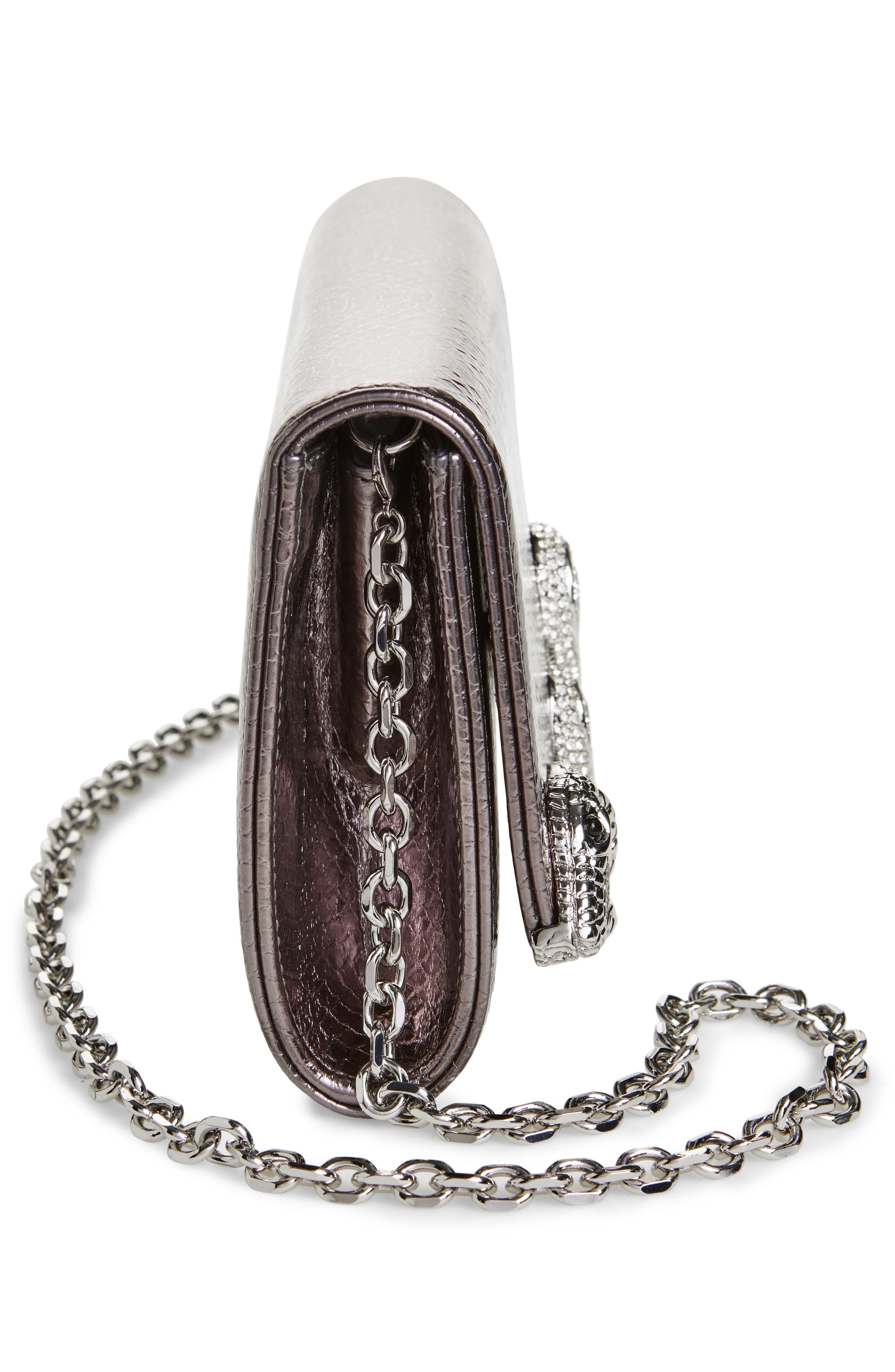Judith Leiber Serpent Fizzoni Snake Embossed Faux Leather Clutch, Alternate, color, Silver Gunmetal
