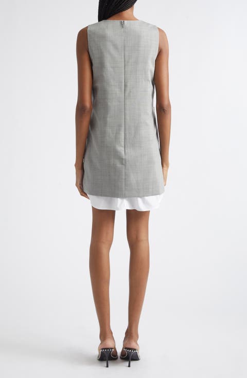 Layered Wool & Cotton Shift Minidress