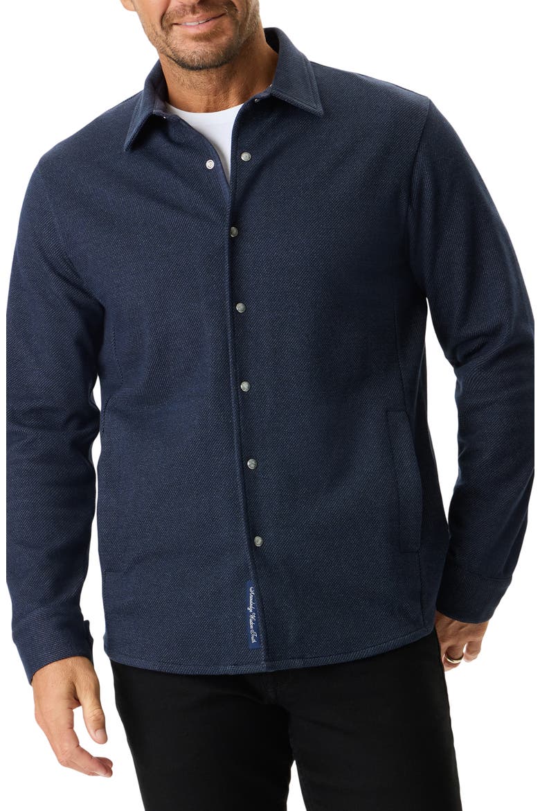Verano Cotton Blend Piqué Snap-Up Shirt Jacket, Main, color, NAVY