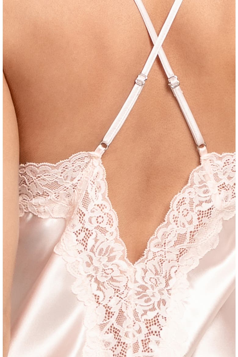 Paulina Lace Trim Satin Chemise, Alternate, color, CHAMPAGNE