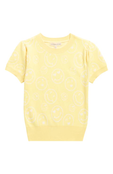 Kids' Smiley Jacquard Short Sleeve Sweater (Big Kid)