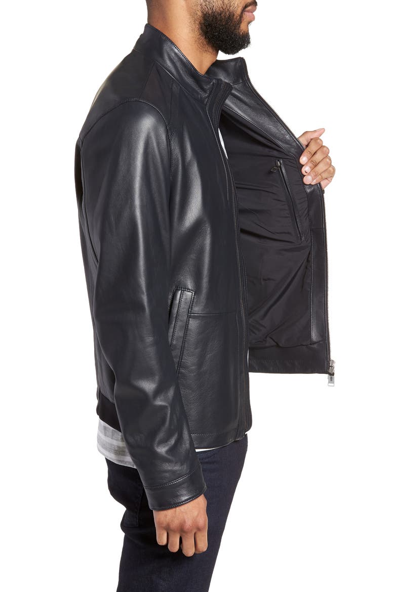 Nestal Regular Fit Leather Jacket, Alternate, color, BLACK