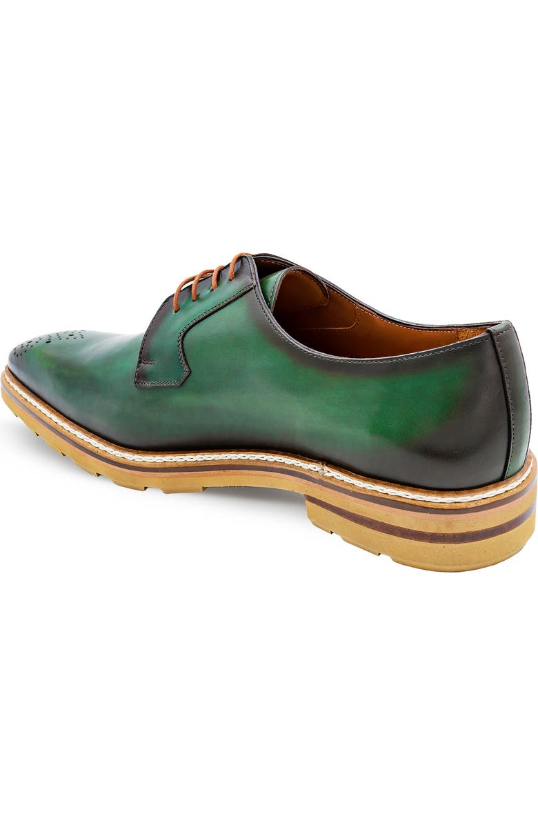 Mezlan Lug Sole Brogue Medallion Derby, Alternate, color, Forest