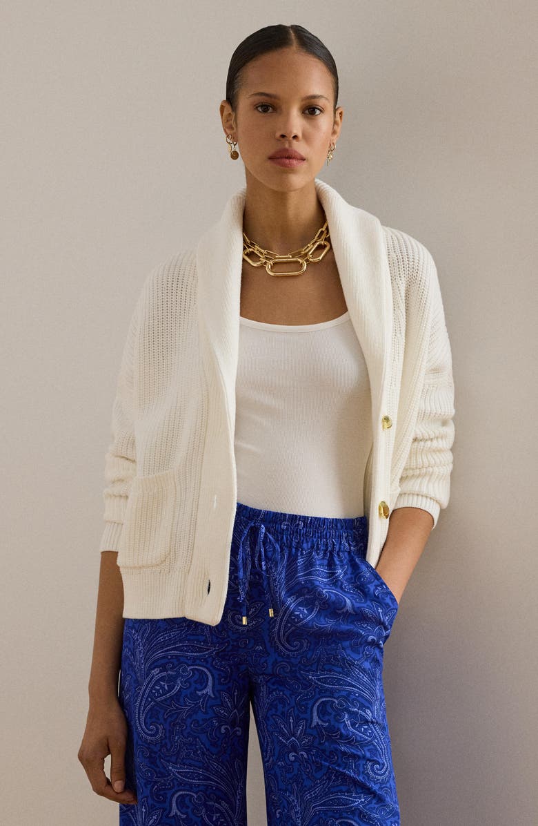 Lauren Ralph Lauren Ramilda Toggle Combed Cotton Cardigan, Alternate, color, White