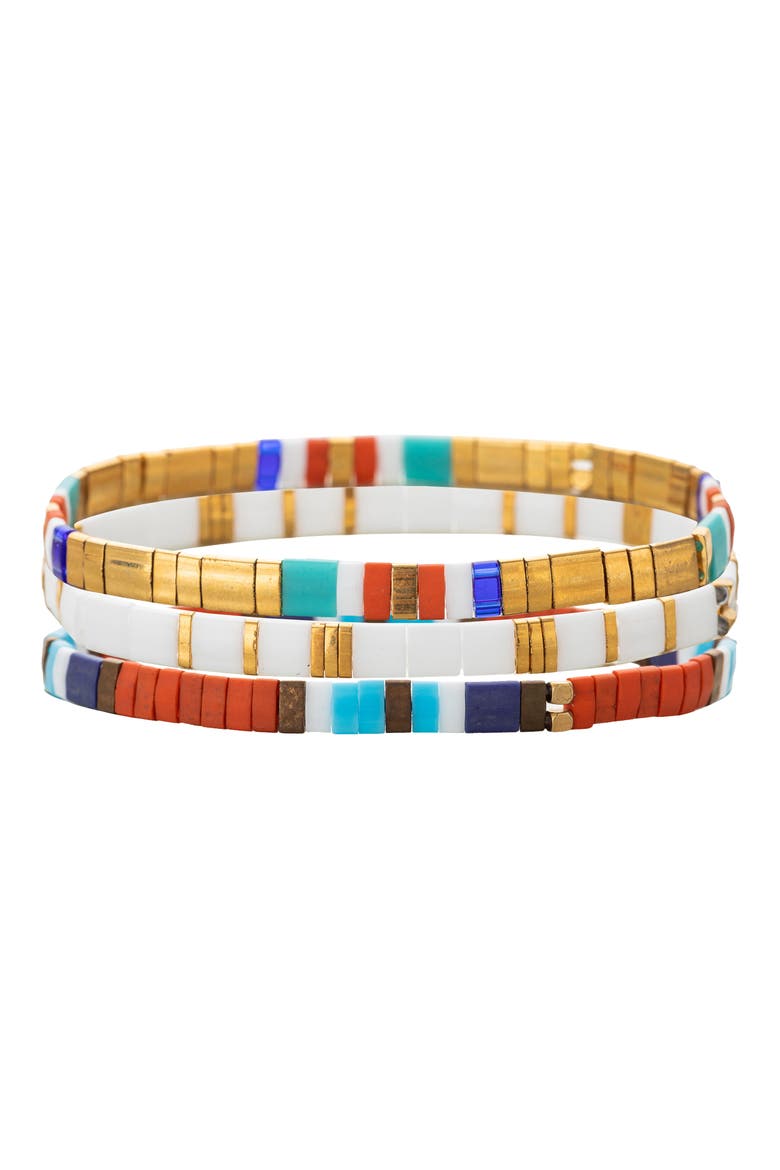 Enamel Bead Stretch Bracelets - Set of 3, Main, color, MULTICOLOR