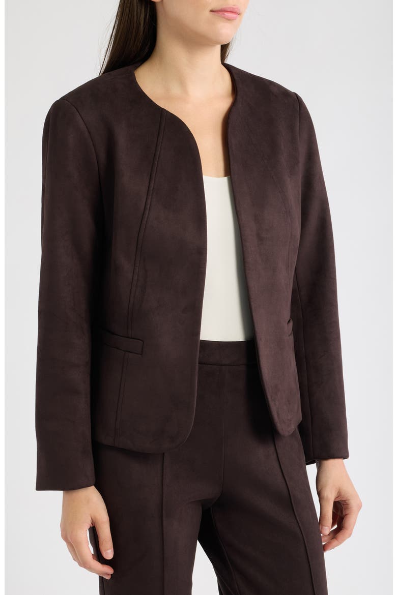 Kissing Front Scuba Faux Suede Jacket, Alternate, color, DEEP MAHOGANY