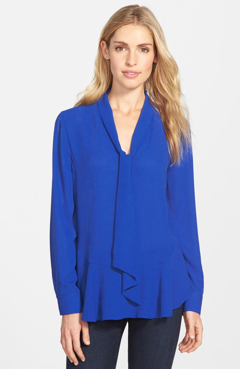 Vince Camuto Tie Neck Ruffled Hem Blouse, Main, color,