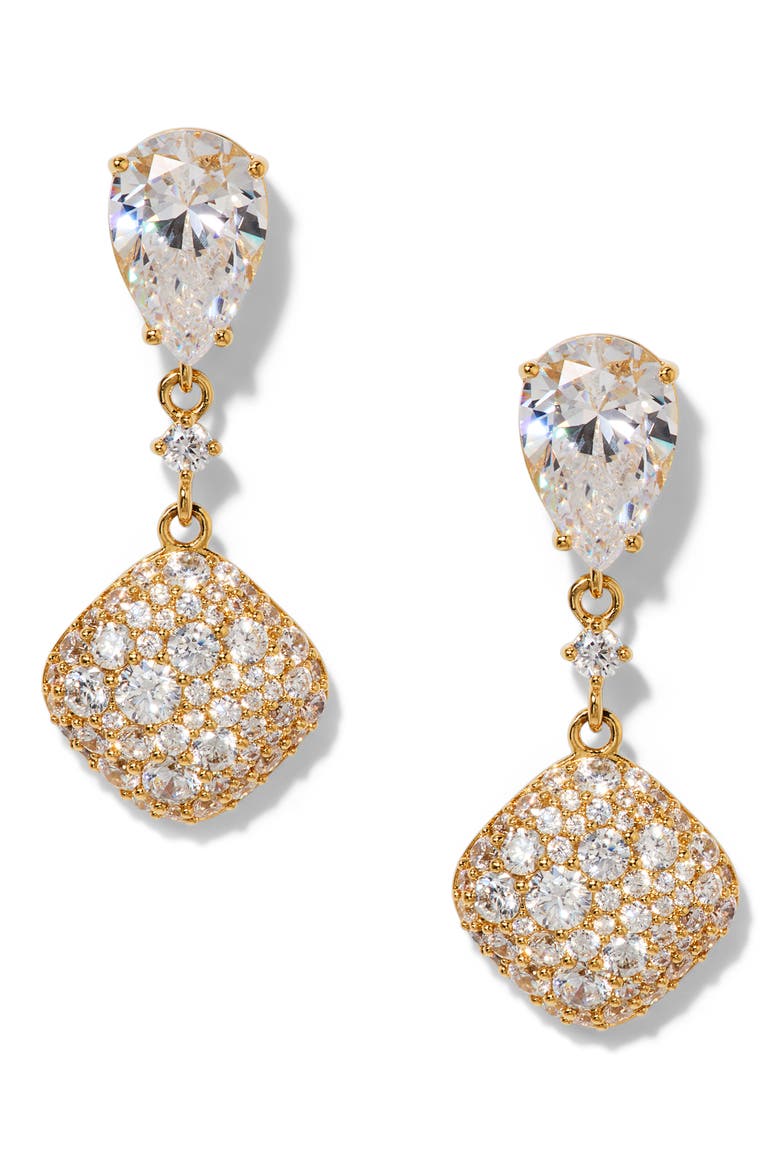 Crushed Pavé Double Drop Earrings, Main, color, GOLD