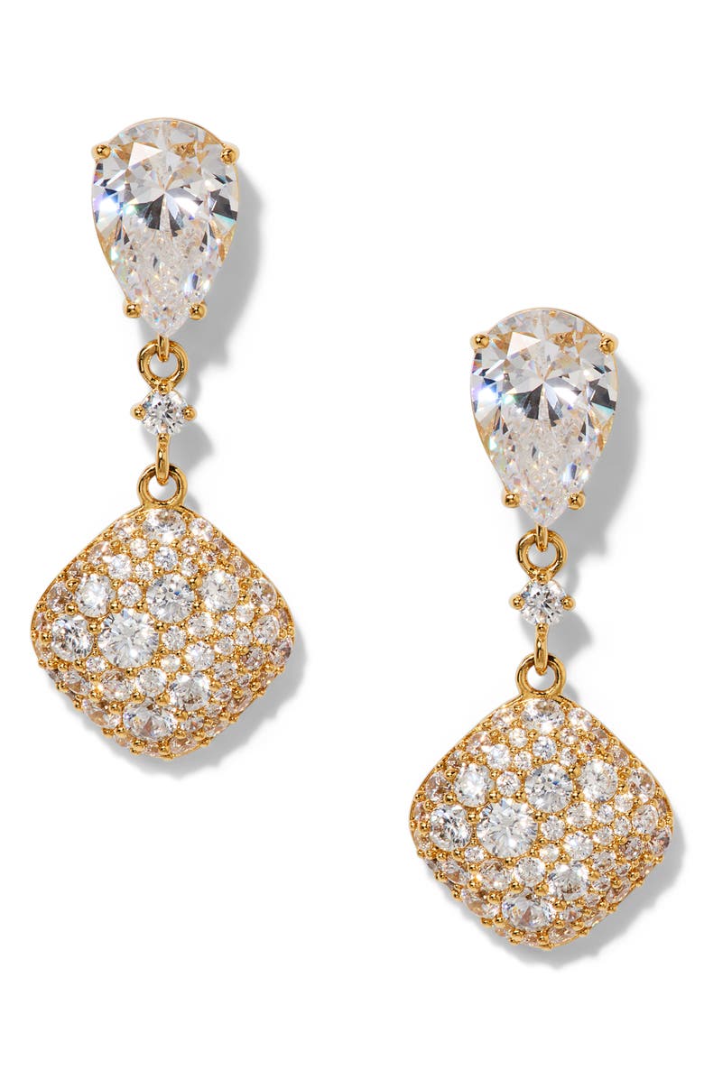 Nadri Crushed Pavé Double Drop Earrings, Main, color, Gold