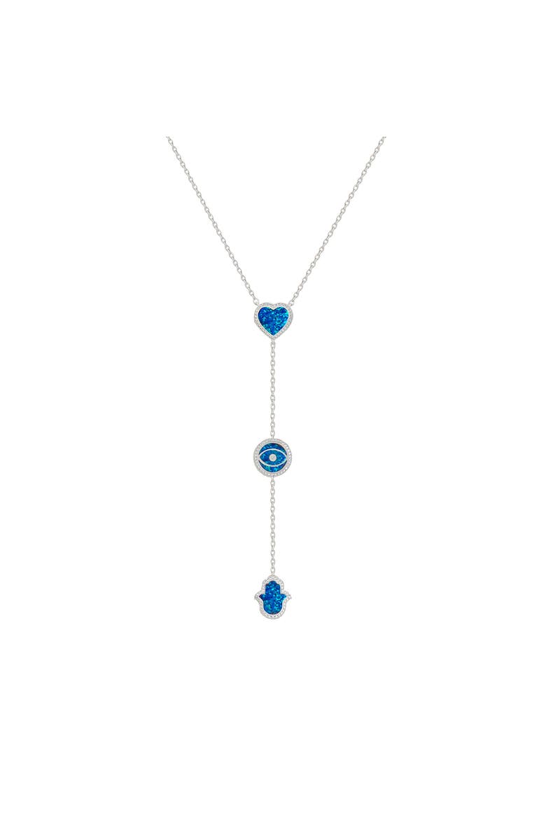 Heart's Serenity Blue Opal Multi-Symbol Silver Necklace, Main, color, Silver/Blue