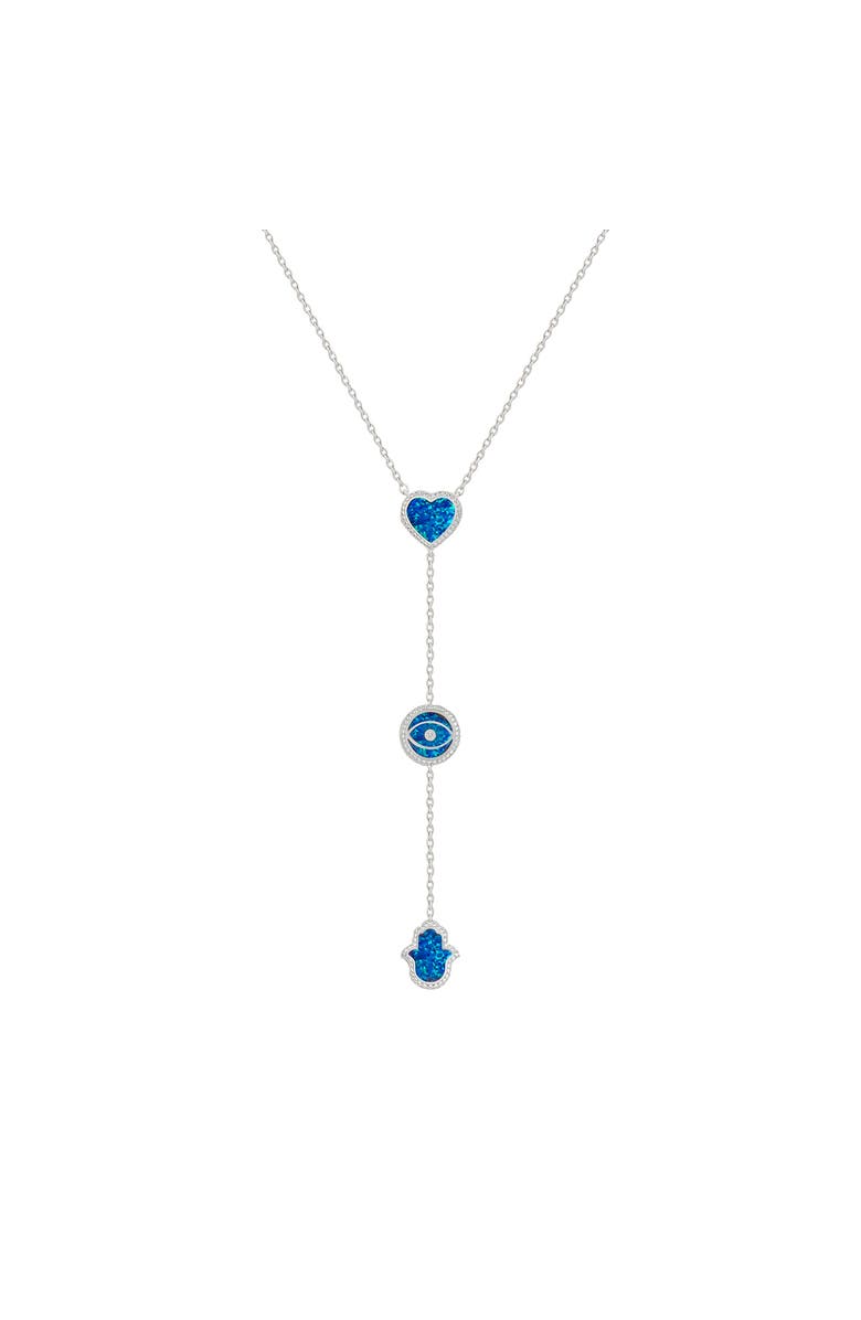 Karma and Luck Heart's Serenity Blue Opal Multi-Symbol Silver Necklace, Main, color,