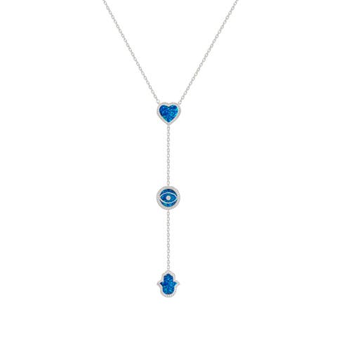 Heart's Serenity Blue Opal Multi-Symbol Silver Necklace