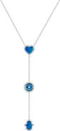 Karma and Luck Heart's Serenity Blue Opal Multi-Symbol Silver Necklace