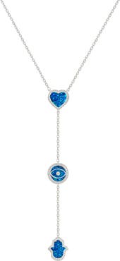 Karma and Luck Heart's Serenity Blue Opal Multi-Symbol Silver Necklace