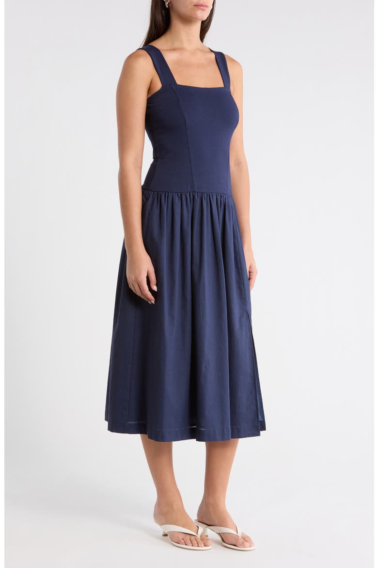 Raziela Mixed Media Midi Dress, Alternate, color, NAVY