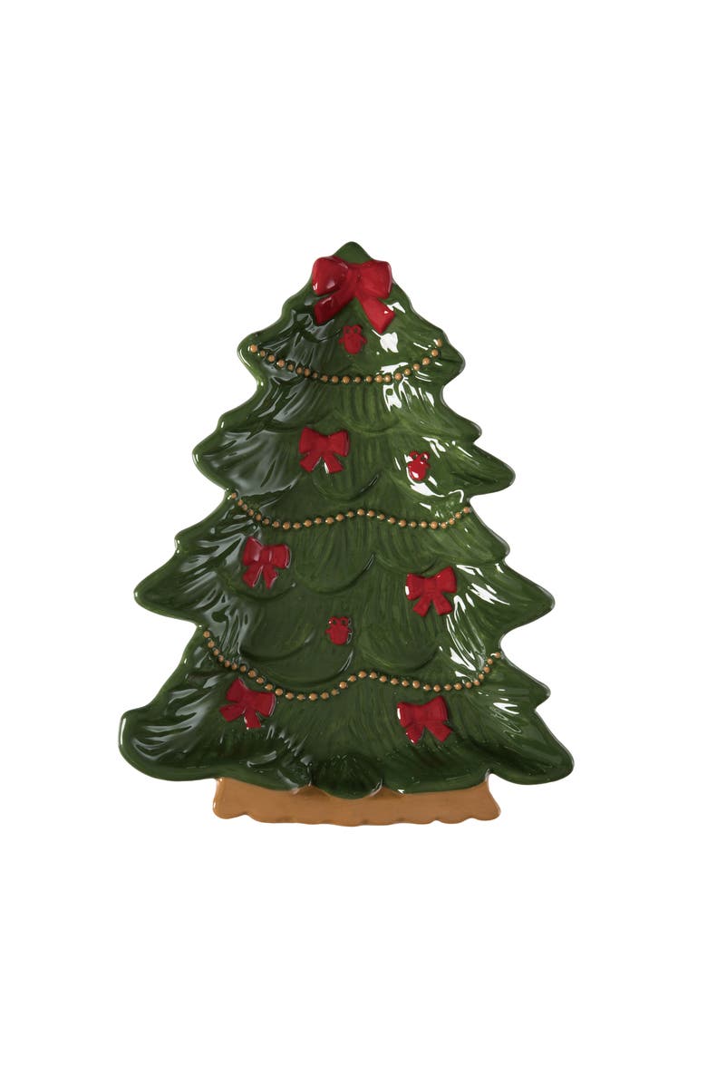 Transpac Dolomite Bow Tree Platter - Festive Ceramic Serving Platter, Main, color, Green