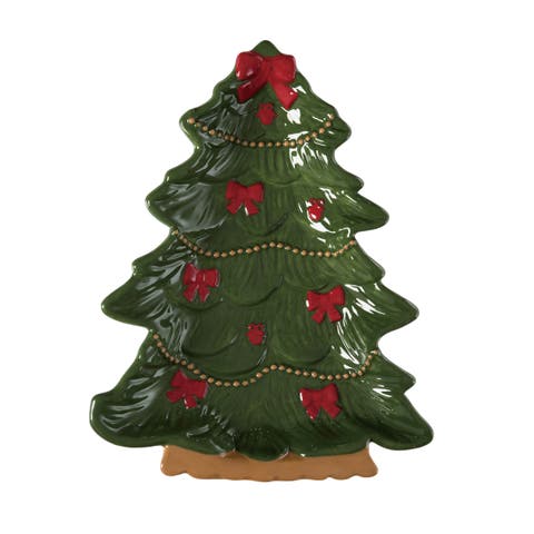 Dolomite Bow Tree Platter - Festive Ceramic Serving Platter