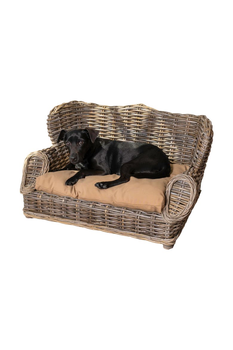 Mediterranean Handwoven Rattan Pet Daybed with Washable Cushion, Main, color, Kubu Gray