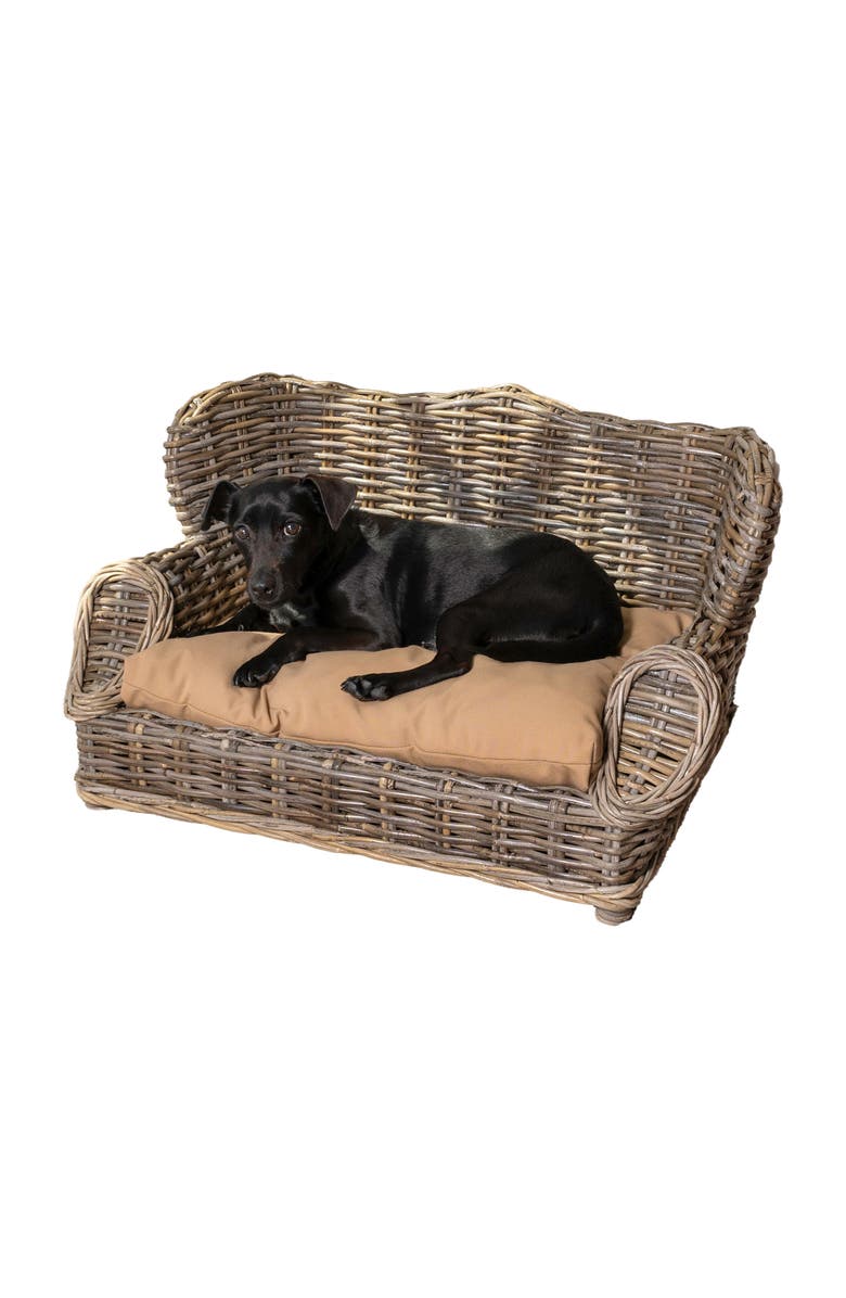 The Licker Store Classic 27.5" x 18" Mediterranean Handwoven Rattan Pet Daybed with Machine-Washable Cushion, Main, color, Kubu Gray