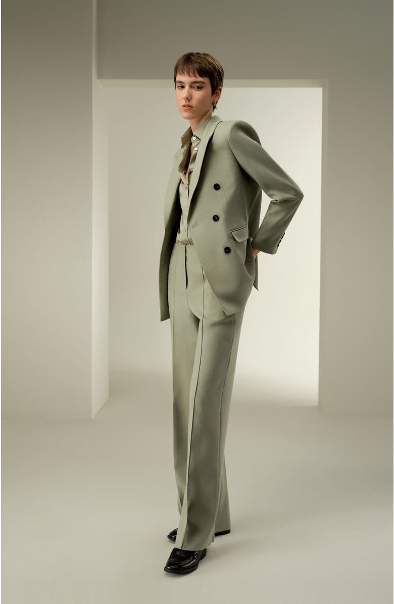 Lilysilk Women's Silk-Wool Blend Double Breasted Lapel Blazer, Alternate, color, Laurel Oak