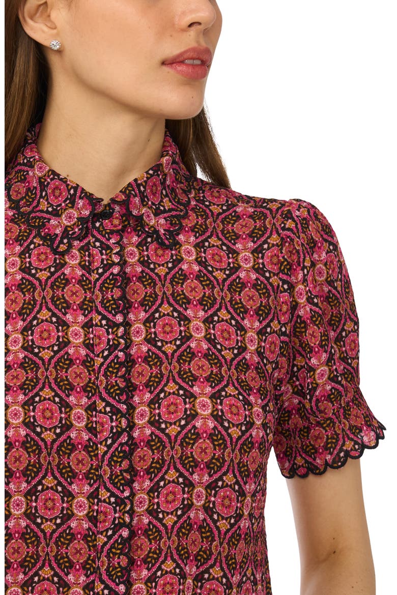 Paisley Puff Sleeve Crepe Button-Up Shirt, Alternate, color, RICH BLACK/ BURGUNDY