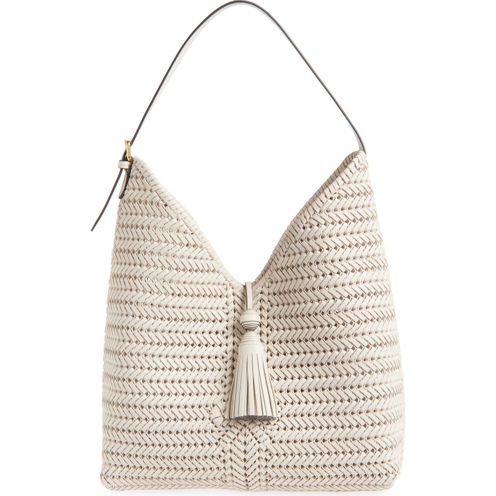 Anya Hindmarch The Neeson Herringbone Woven Leather Hobo In Chalk