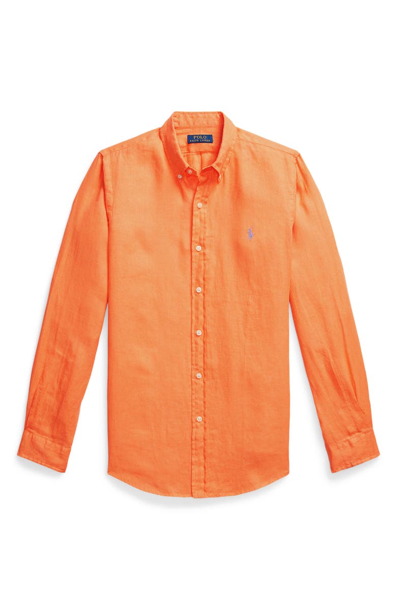 Polo Ralph Lauren Classic Fit Solid Orange Linen Button-Down Shirt, Alternate, color, Poppy