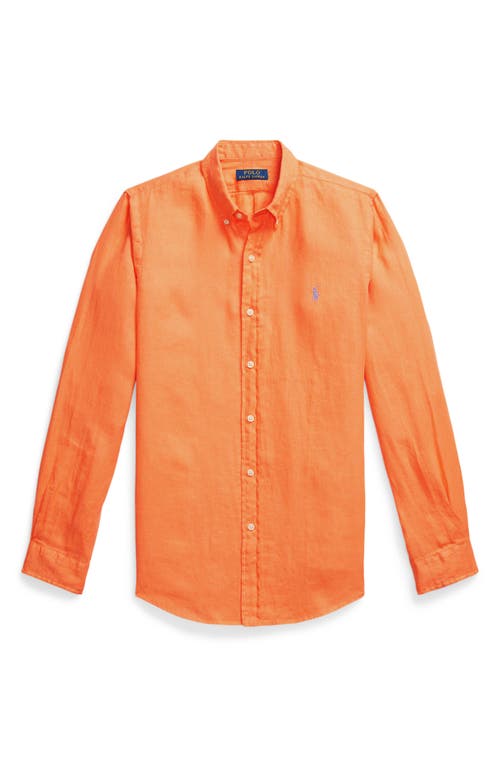 Polo Ralph Lauren Classic Fit Solid Orange Linen Button-down Shirt In Poppy