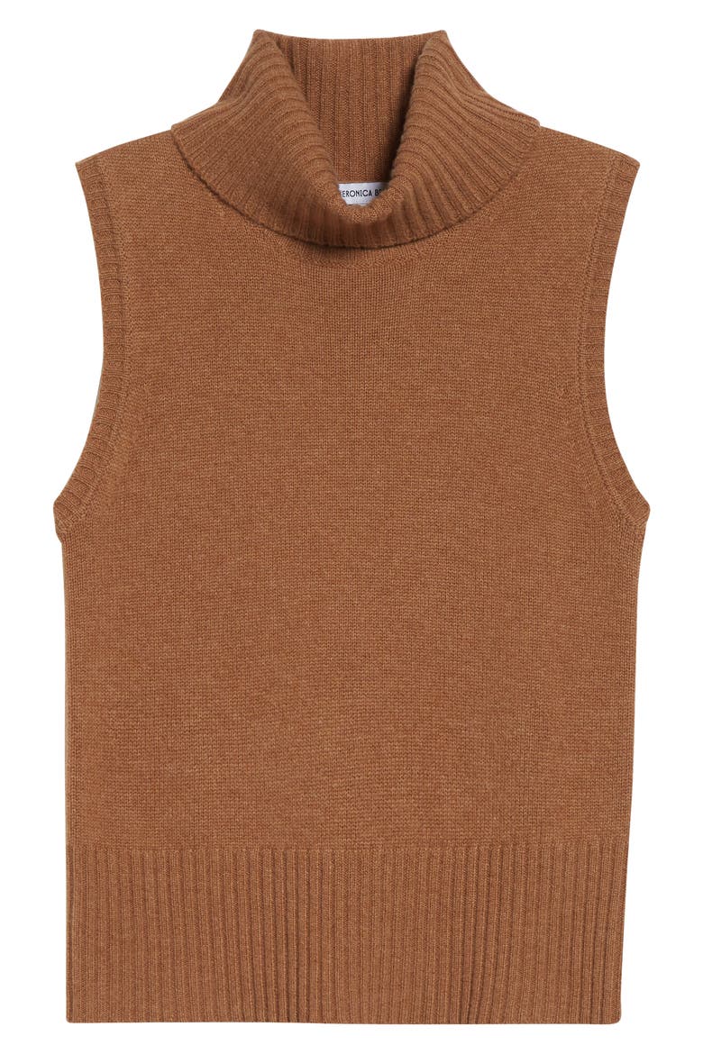 Mazzy Sleeveless Cashmere Turtleneck Sweater, Alternate, color, DARK ACORN MELANGE