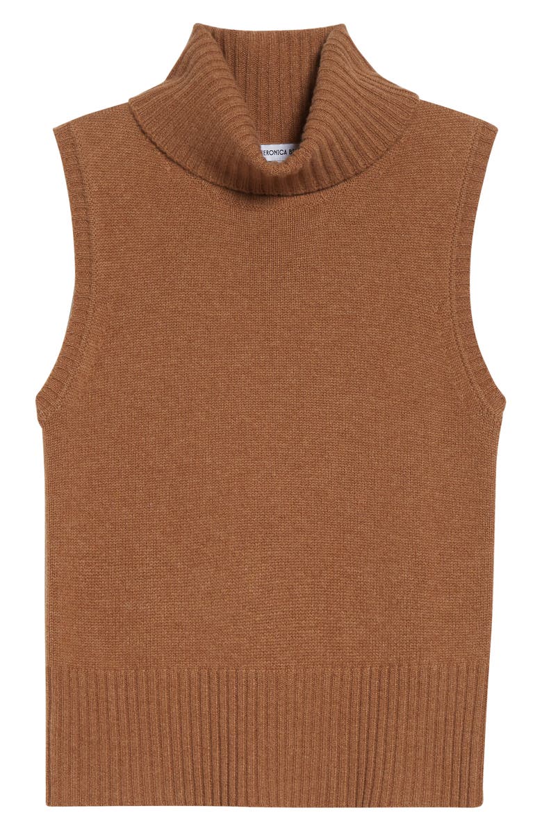 Veronica Beard Mazzy Sleeveless Cashmere Turtleneck Sweater, Alternate, color, Dark Acorn Melange