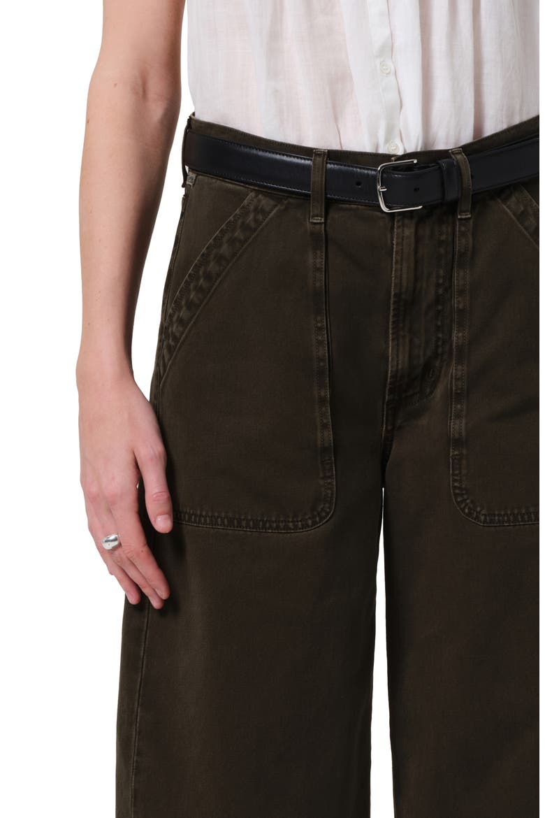 Ayla High Waist Crop Wide Leg Twill Utility Pants, Alternate, color, DARK OLIVE